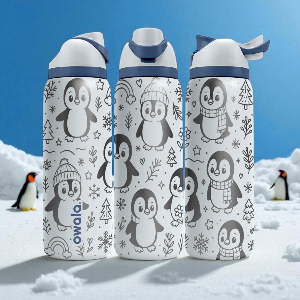 Penguin Owala Bottle – 16oz 24oz 32oz 40oz Winter Engraved Cup – Cute Snow Animal Gift – Kids Holiday Ice Theme Drinkware