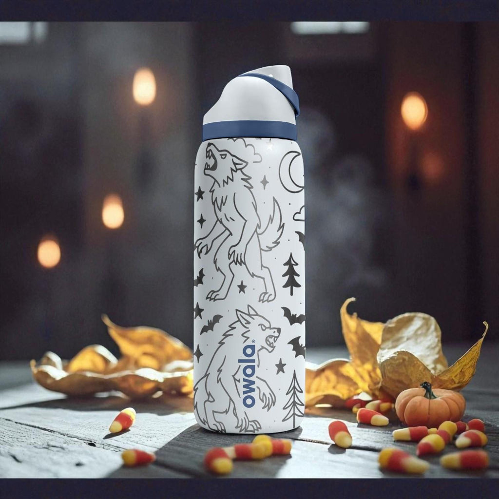 Werewolf Engraved Owala Bottle – Full Moon Forest Design – Halloween Edition Stainless Steel Cup 16oz 24oz 32oz 40oz