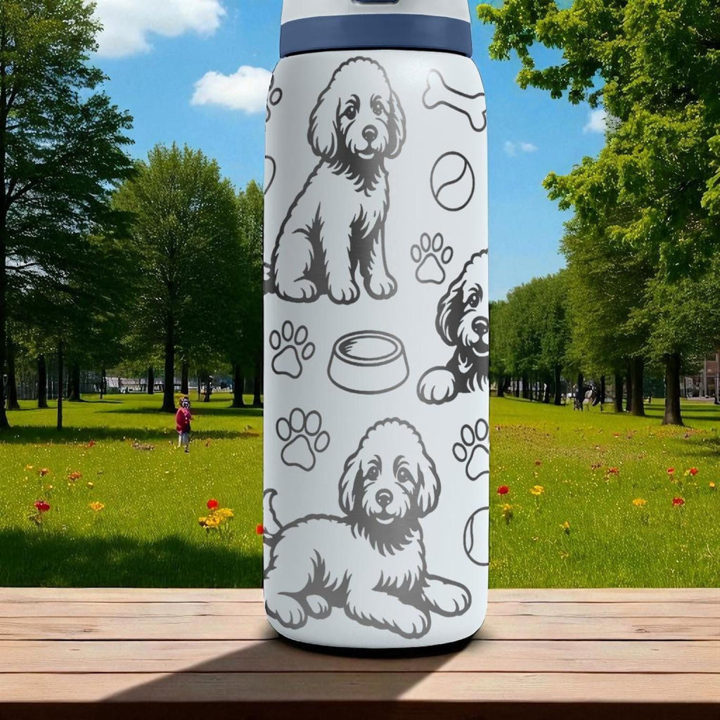 Labradoodle Engraved Owala Bottle – Cute Dog Gift for Doodle Lovers – 16oz 24oz 32oz 40oz Personalized Water Bottle with Paws