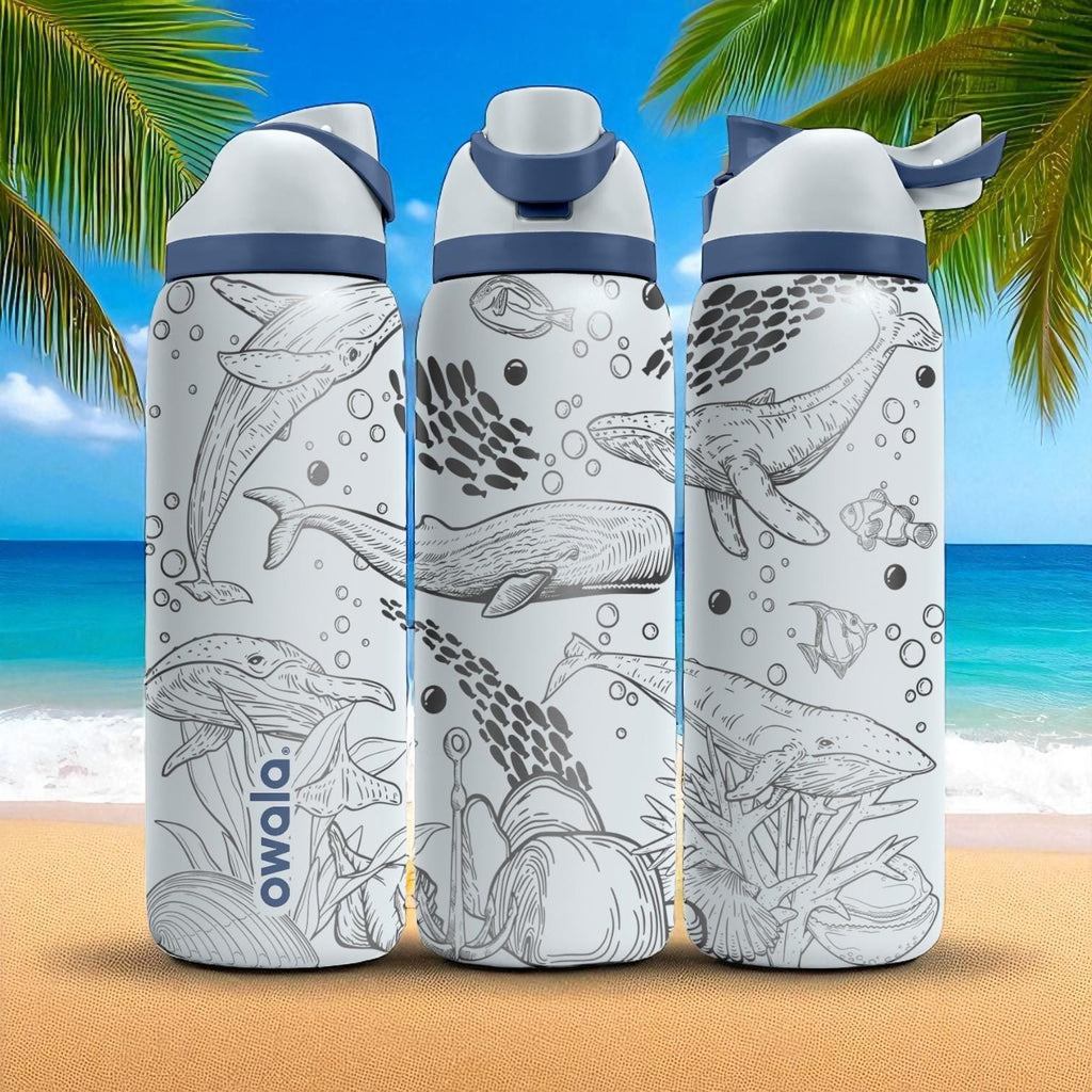 Whale Engraved Owala Tumbler – 16oz 24oz 32oz 40oz Ocean Cup with Whale and Sea Life Design – Beach Gift for Her or Him