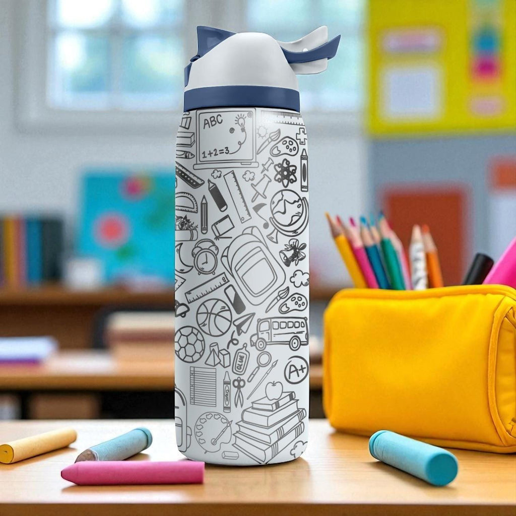 Back to School Owala Engraved Water Bottle – 16oz 24oz 32oz 40oz – Student Teacher Gift, Classroom Doodle Tumbler