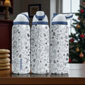 Engraved Christmas Owala Bottle – Cute Holiday Doodle Pattern with Snowmen, Reindeer & Gifts – Festive Stainless Cup 16oz 24oz 32oz 40oz  ⸻