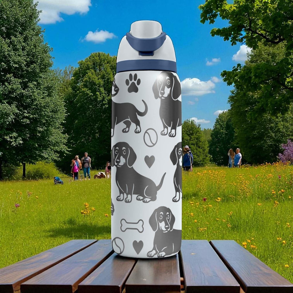 Dachshund Engraved Owala Water Bottle – Cute Wiener Dog Gift with Paws and Bones – 16oz 24oz 32oz 40oz for Doxie Lovers