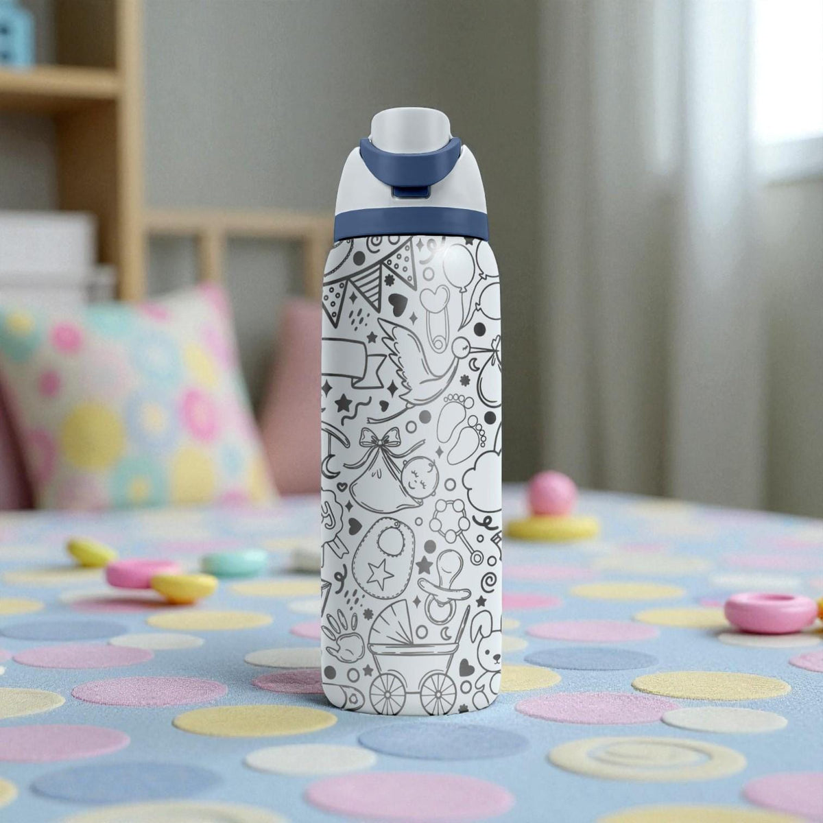 Baby Shower Engraved Owala Bottle – Cute Baby Icons & Nursery Pattern – New Mom Gift Stainless Cup 16oz 24oz 32oz 40oz  ⸻