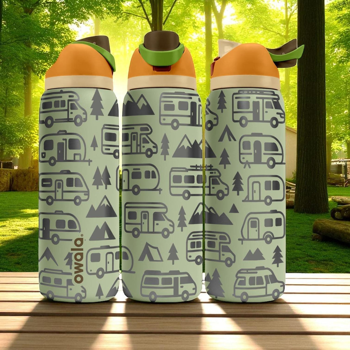 Camper Van Owala Bottle – 16oz 24oz 32oz 40oz Engraved RV Adventure Cup – Camping Gift for Kids – Forest Roadtrip Trave