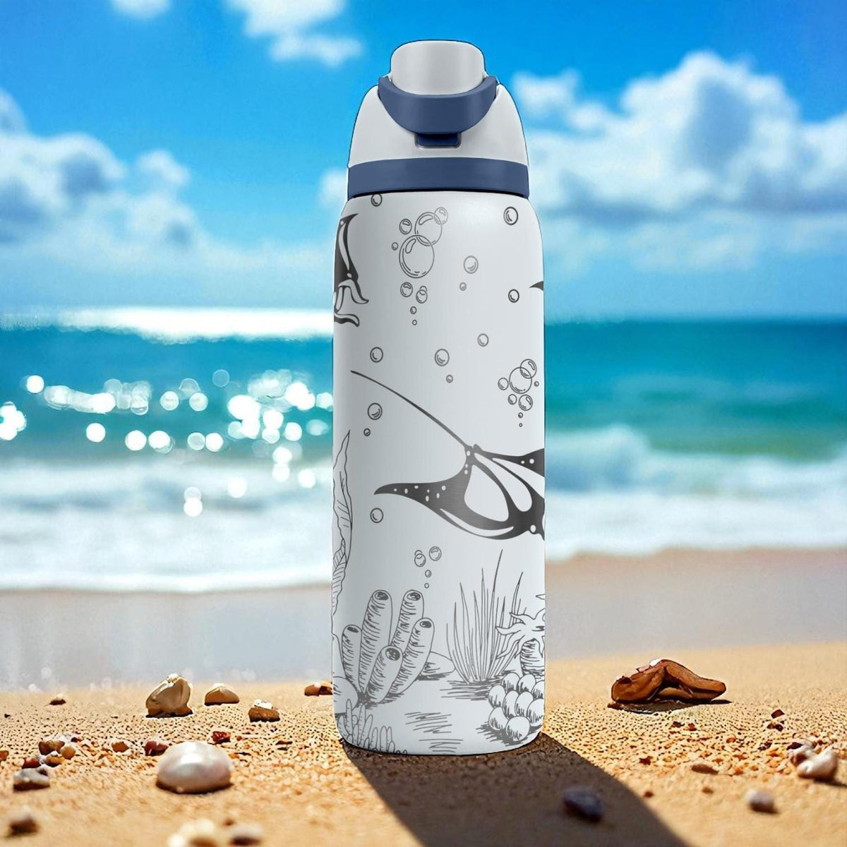 Manta Ray Engraved Owala Tumbler – 16oz 24oz 32oz 40oz Ocean Sea Life Bottle – Gift for Marine Lovers & Divers
