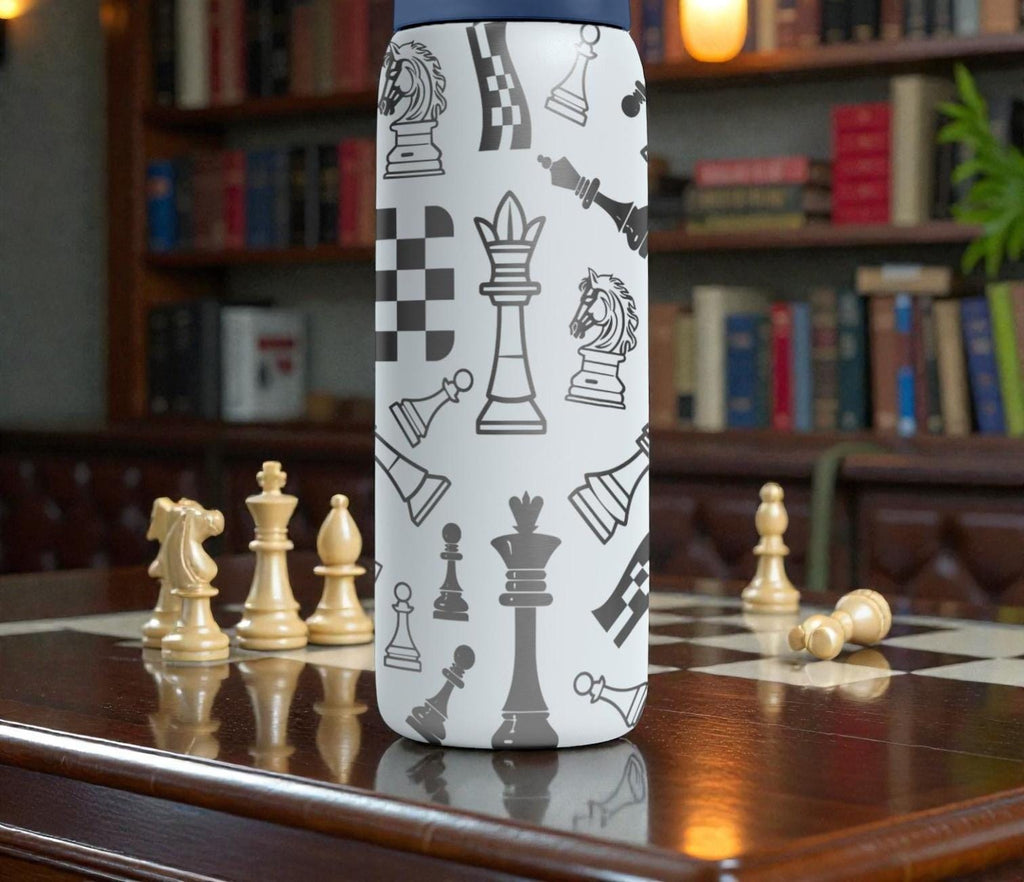 Chess Engraved Owala Bottle – King Queen Knight Pattern – Strategy Game Stainless Steel Cup 16oz 24oz 32oz 40oz  ⸻