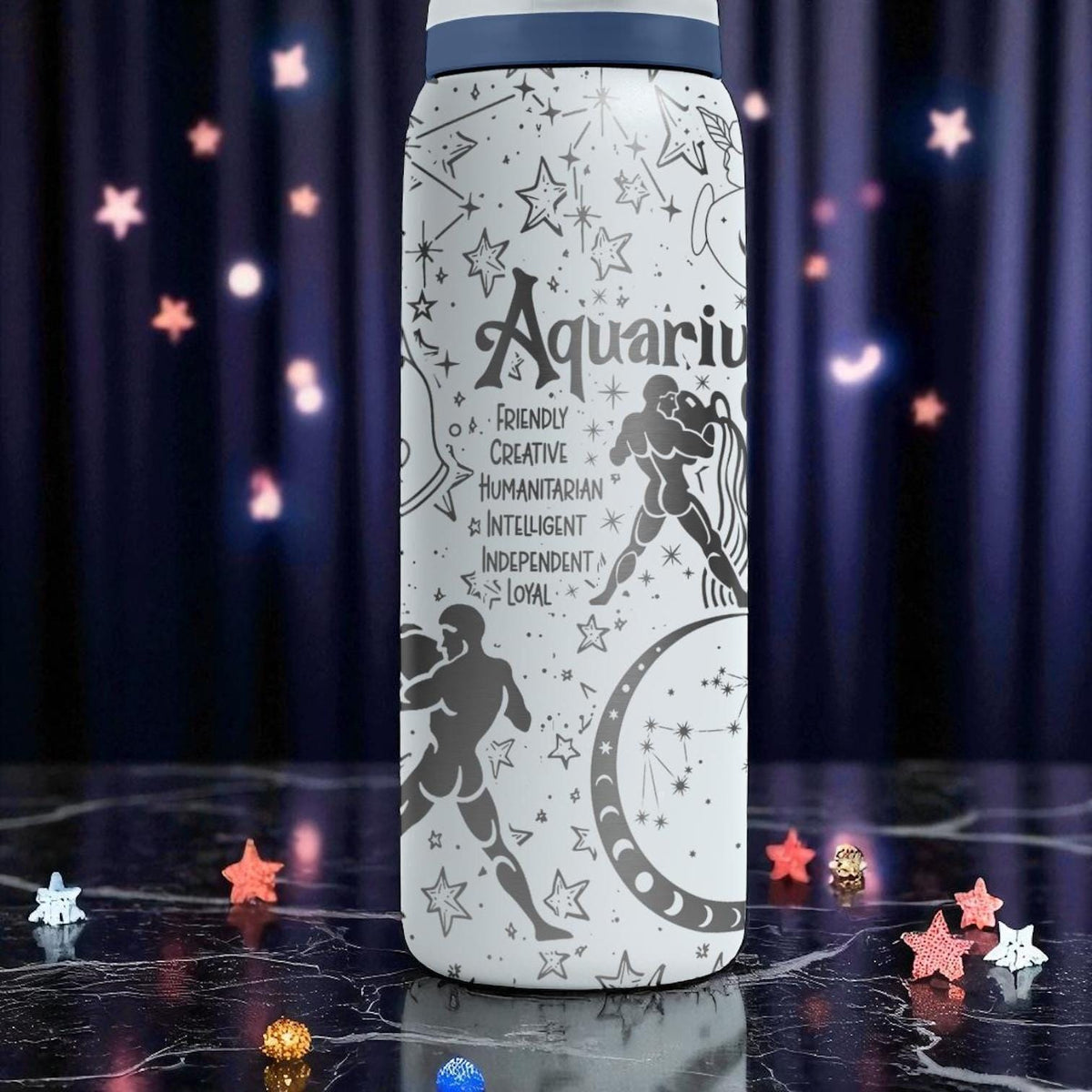 Aquarius Zodiac Owala Bottle – 16oz 24oz 32oz 40oz Engraved Astrology Gift – Water Bearer Sign Cup – January February Birthday Bottle