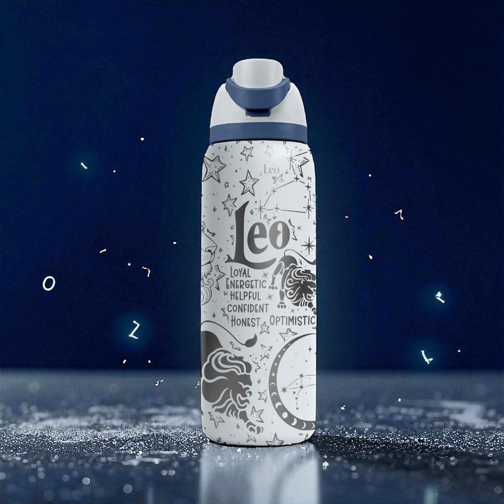 Leo Zodiac Owala Bottle – 16oz 24oz 32oz 40oz Engraved Star Sign Cup – Astrology Lion Gift for Her or Him – Bold Fire Sign Bottle