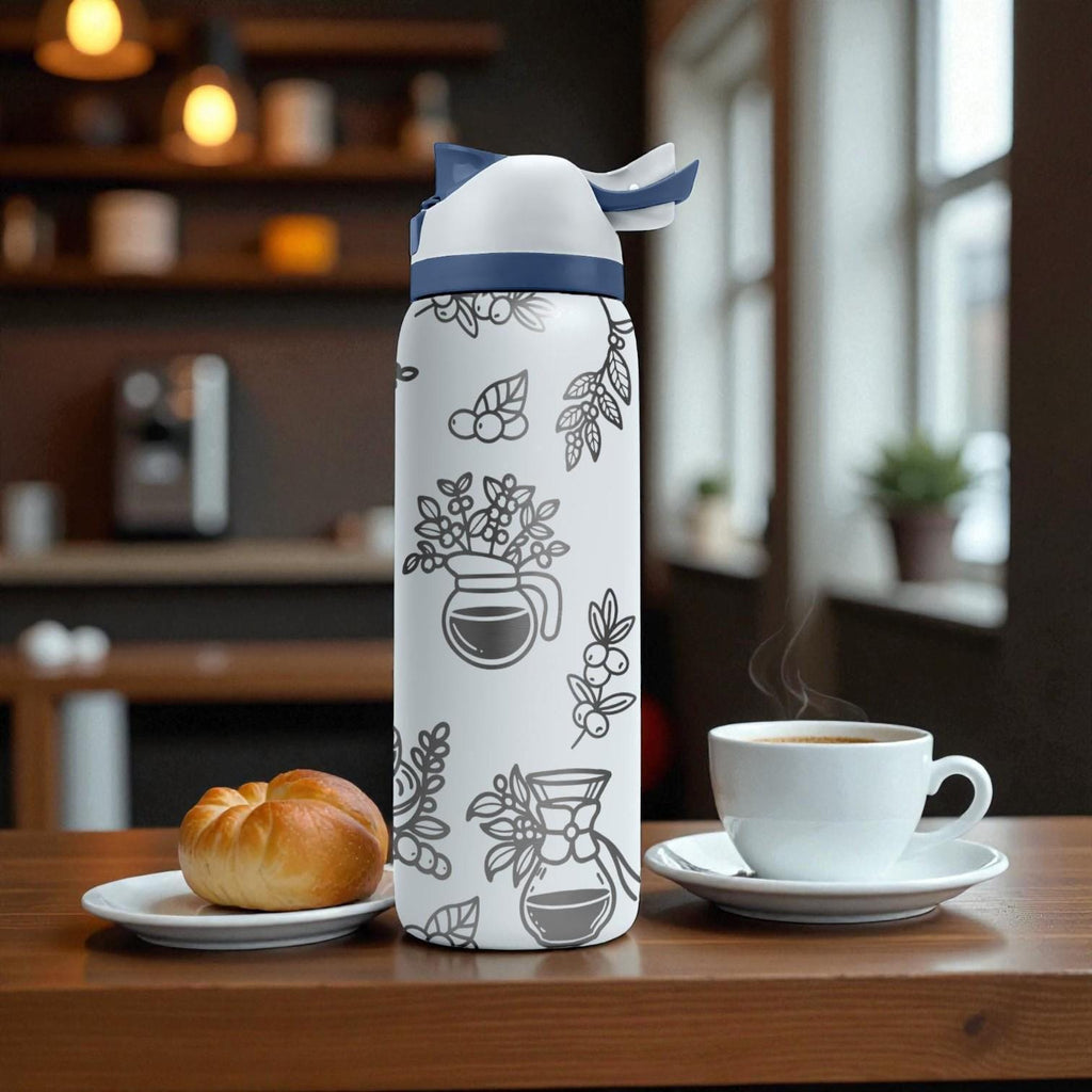 Coffee Lover Engraved Owala Bottle – Cute Coffee Beans & Café Pattern – Barista Gift Stainless Cup 16oz 24oz 32oz 40oz  ⸻