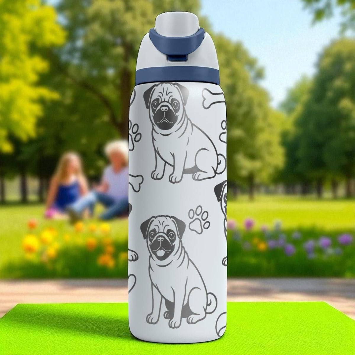Pug Owala Bottle – 16oz 24oz 32oz 40oz – Cute Dog Lover Gift with Laser Engraved Pug Design – Funny Pet Water Cup