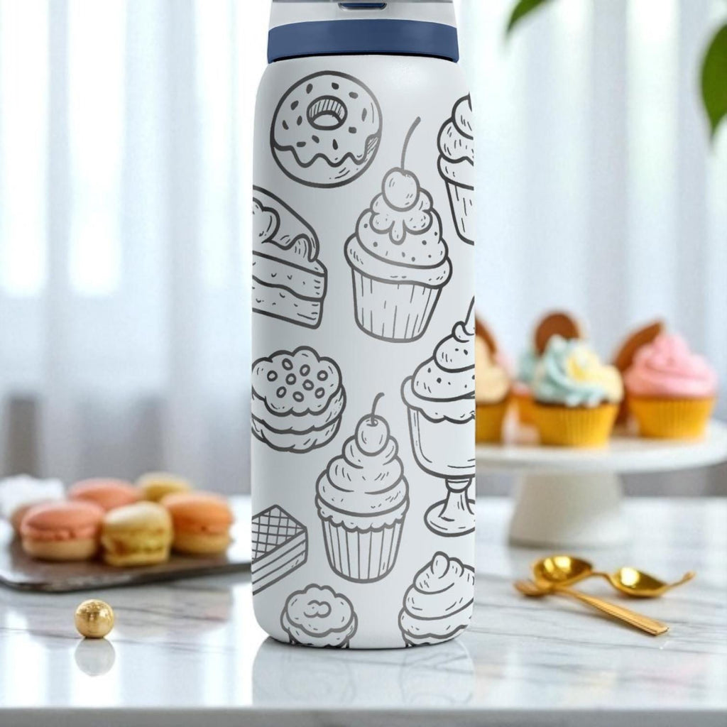Dessert Lover Owala Bottle – 16oz 24oz 32oz 40oz – Engraved Sweet Treats Cup with Donuts, Cupcakes and Pastries – Gift for Bakers