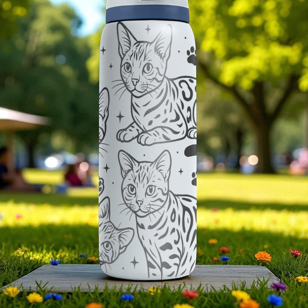 Engraved Bengal Cat Owala Bottle – 16oz 24oz 32oz 40oz – Leopard Cat Tumbler Gift, Cat Mom Present