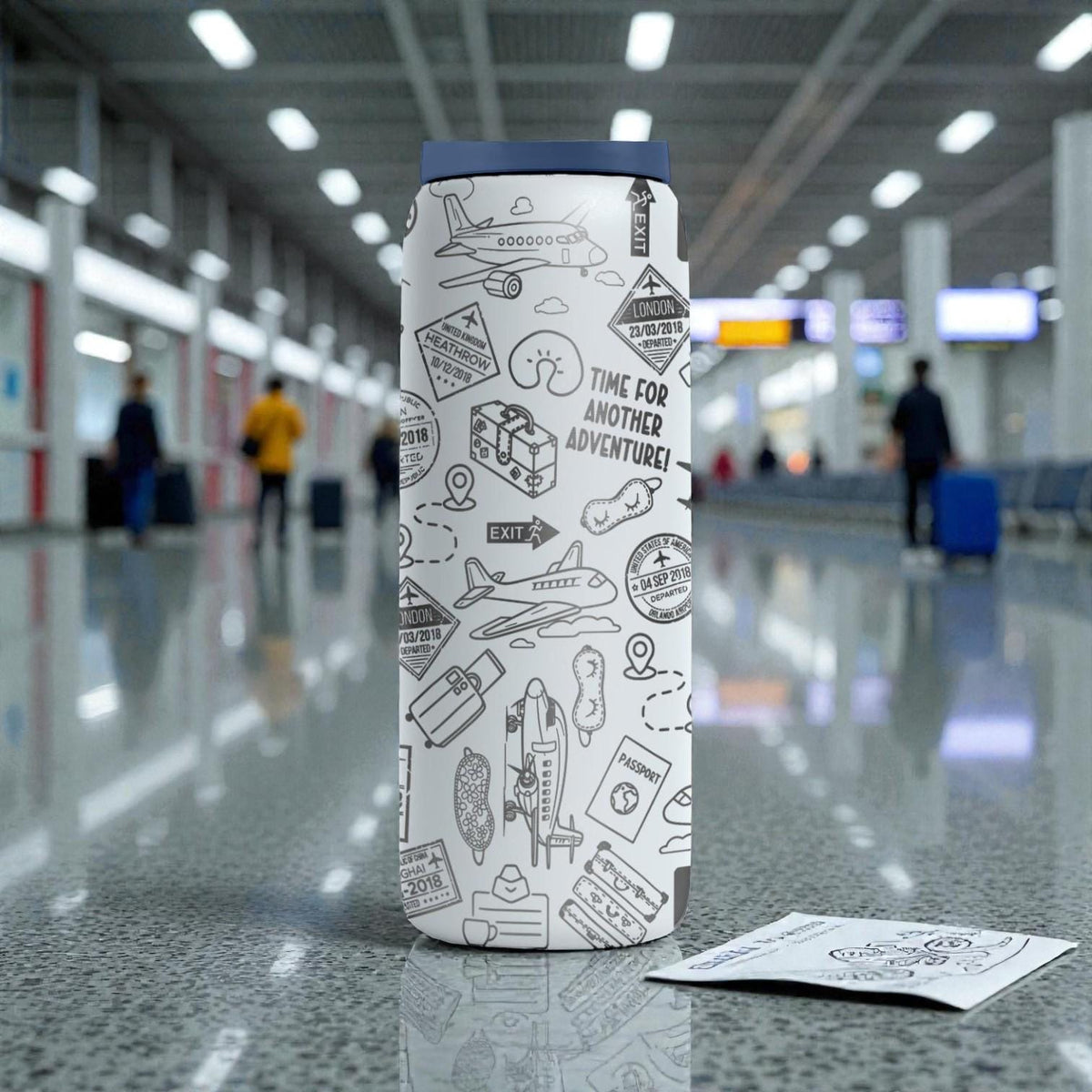 Travel Engraved Owala Bottle – Airplane & Adventure Pattern – Traveler Gift Stainless Cup 16oz 24oz 32oz 40oz  ⸻