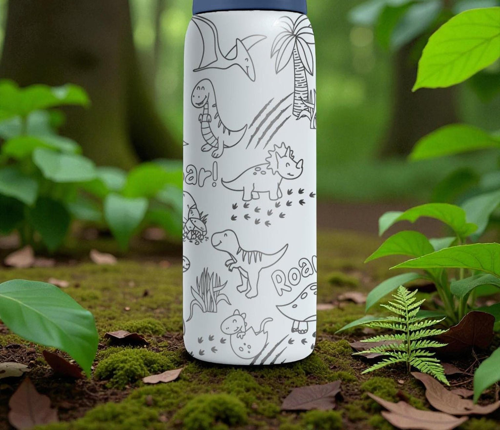 Dinosaur Engraved Owala Bottle – Cute Roaring Dino Pattern – Kids Prehistoric Gift Stainless Cup 16oz 24oz 32oz 40oz  ⸻
