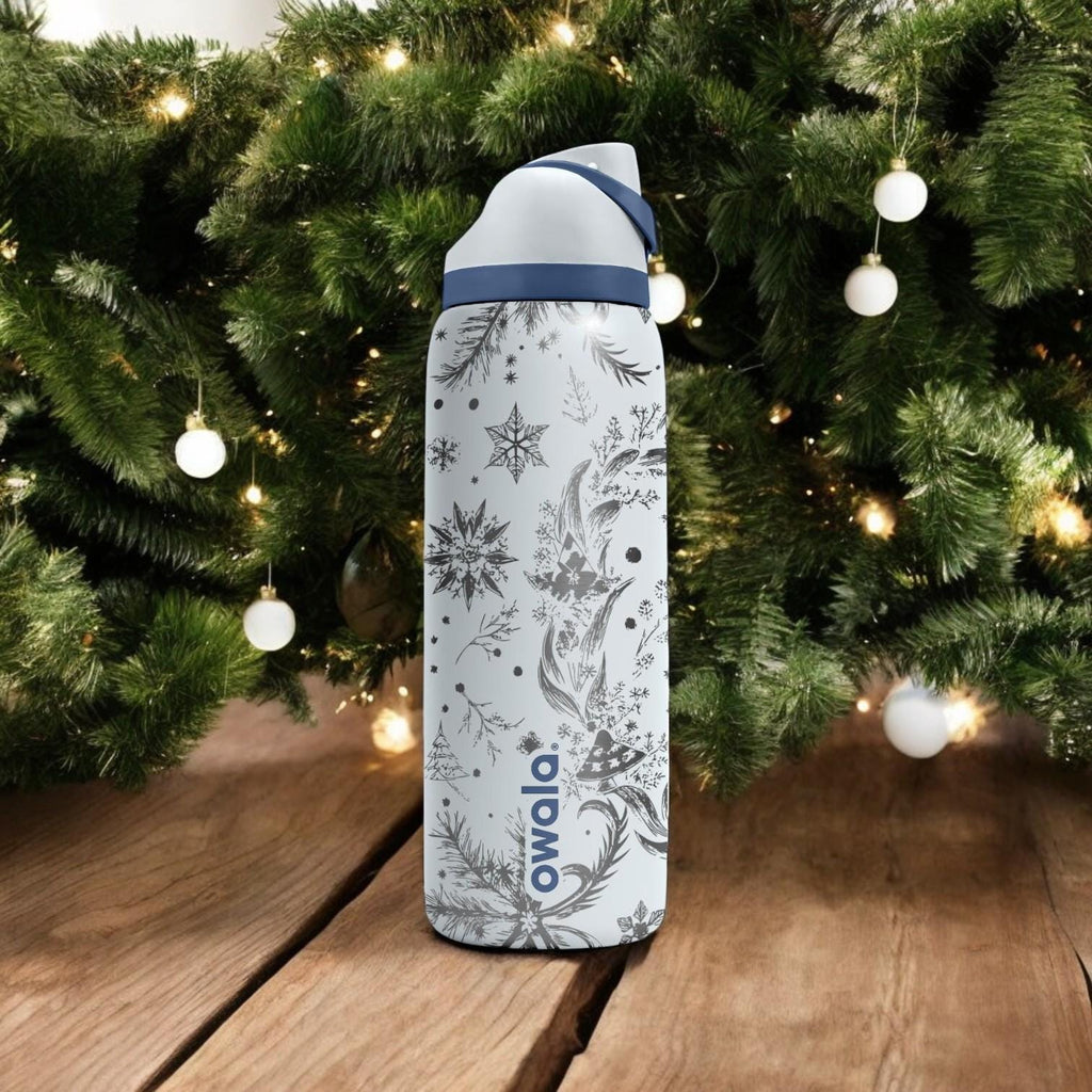 Reindeer Engraved Owala Bottle – Elegant Winter Forest Design with Snowflakes – Christmas Gift Stainless Cup 16oz 24oz 32oz 40oz
