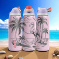 Engraved Flamingo Beach Owala Bottle – Tropical Sunset Palm Tree Tumbler – 16oz 24oz 32oz 40oz Summer Gift
