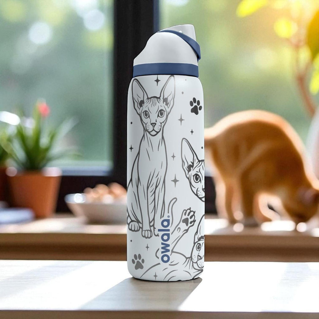 Sphynx Cat Engraved Owala Bottle – 16oz 24oz 32oz 40oz Hairless Cat Tumbler – Gift for Cat Lovers and Pet Owners