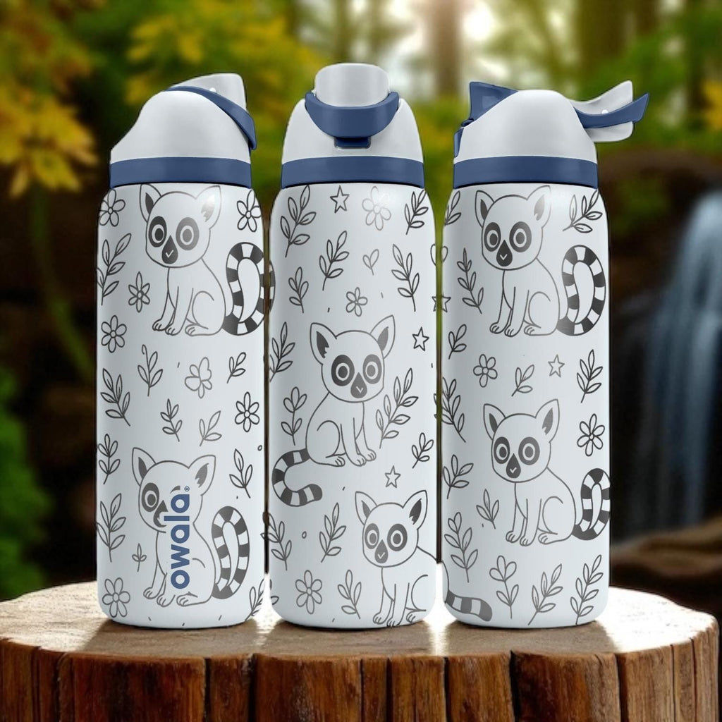 Lemur Owala Bottle – 16oz 24oz 32oz 40oz Engraved Jungle Animal Cup – Cute Wildlife Gift – Striped Tail Lemur Drinkware