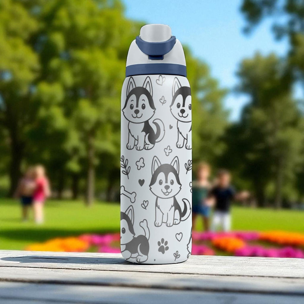 Husky Dog Owala Bottle – 16oz 24oz 32oz 40oz Engraved Tumbler – Cute Siberian Husky Gift – Kawaii Puppy Drinkware for Kids or Adults