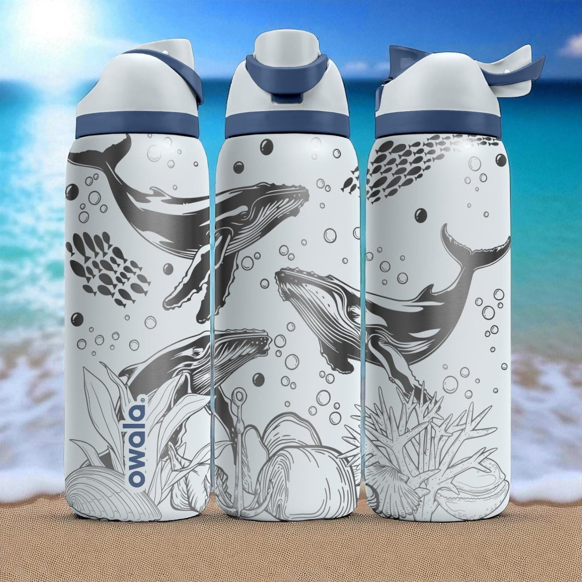 Whale Ocean Engraved Tumbler – 16oz 24oz 32oz 40oz Custom Owala FreeSip Bottle – Sea Life Gift for Marine Nature Lovers