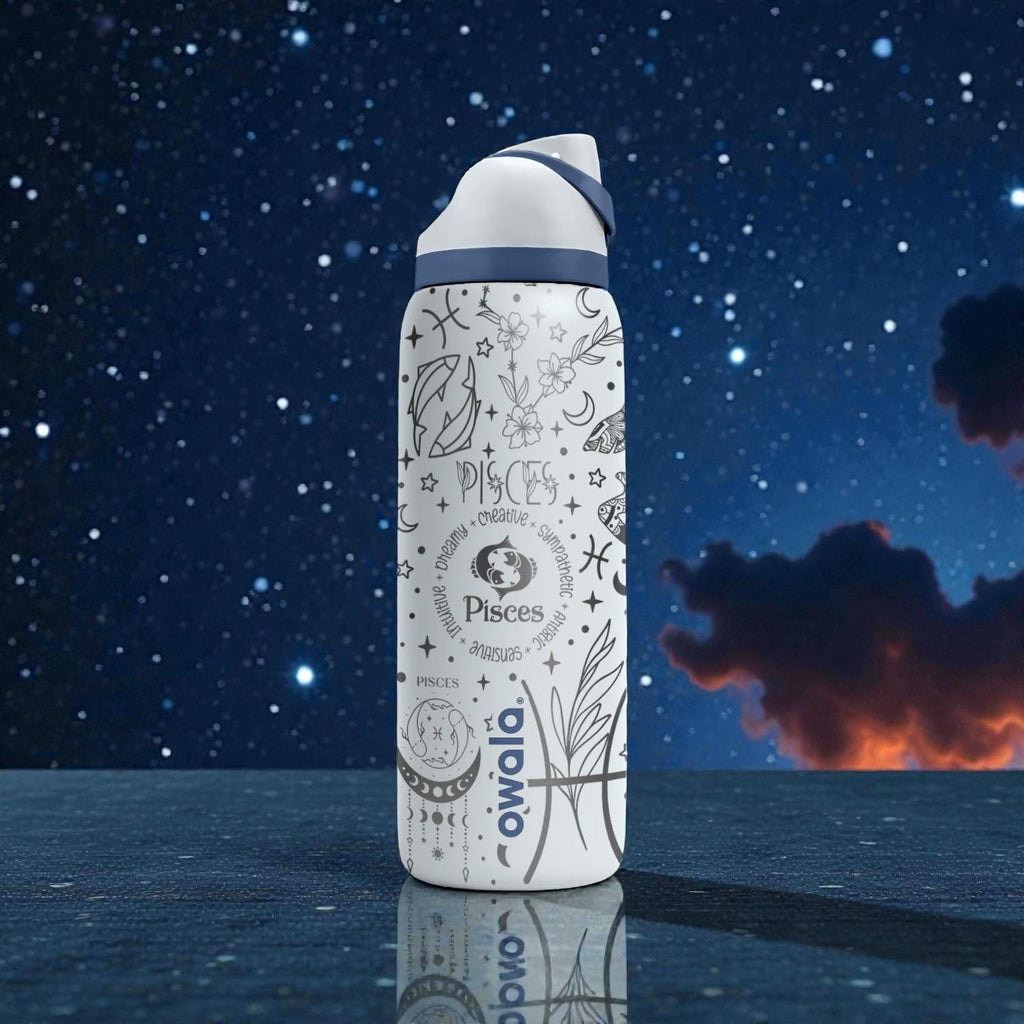 Pisces Zodiac Engraved Owala Bottle – Mandala Fish Astrology Cup – Horoscope Gift Stainless Tumbler 16oz 24oz 32oz 40oz  ⸻