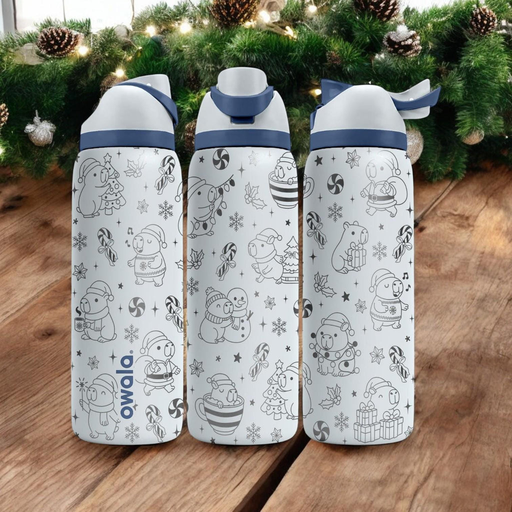 Christmas Capybara Engraved Owala Bottle – Cozy Holiday Design with Cute Animals and Gifts – Winter Gift Stainless Cup 16oz 24oz 32oz 40oz