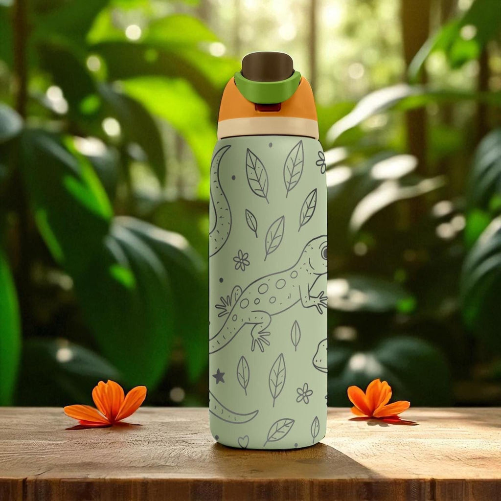 Engraved Chameleon Water Bottle – Owala Tumbler with Jungle Reptile Design – 16oz 24oz 32oz 40oz Gift for Nature and Lizard Lovers
