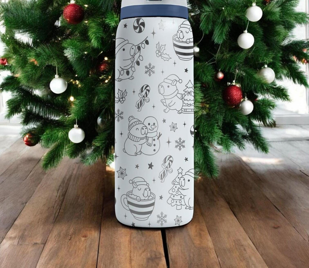 Christmas Capybara Engraved Owala Bottle – Cozy Holiday Design with Cute Animals and Gifts – Winter Gift Stainless Cup 16oz 24oz 32oz 40oz