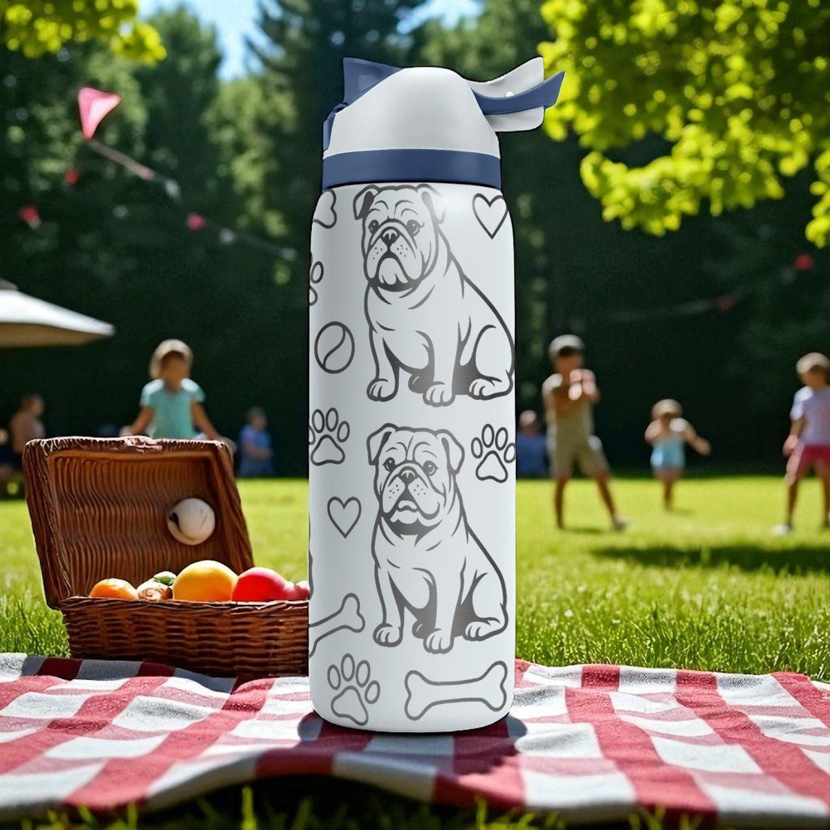 English Bulldog Engraved Owala Bottle – Cute Dog Gift with Bones and Paws – 16oz 24oz 32oz 40oz Water Bottle for Pet Lovers