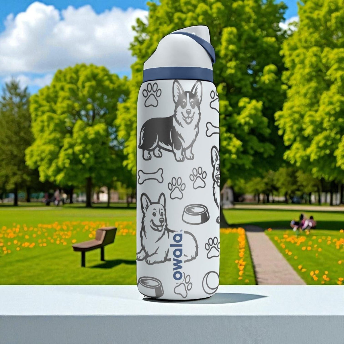 Corgi Engraved Owala Bottle – Cute Dog Gift with Paws and Bones – 16oz 24oz 32oz 40oz Personalized Water Bottle for Dog Lovers