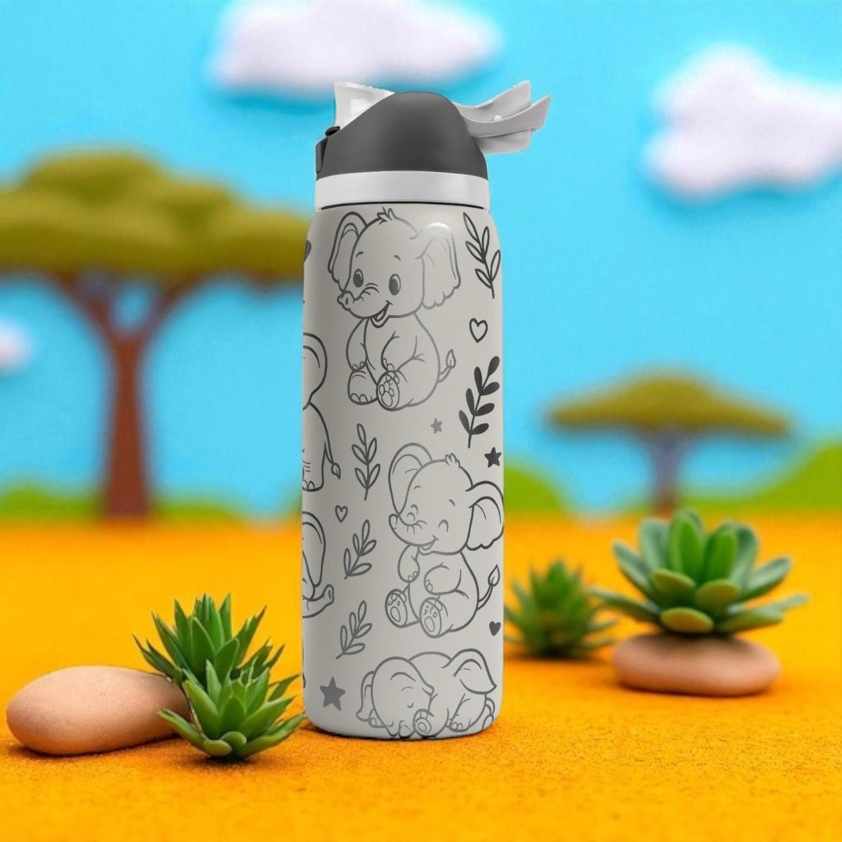 Owala Elephant Tumbler – 16oz 24oz 32oz 40oz – Cute Baby Elephant Cup for Kids – Engraved Jungle Animal Bottle – Gift for Little Ones