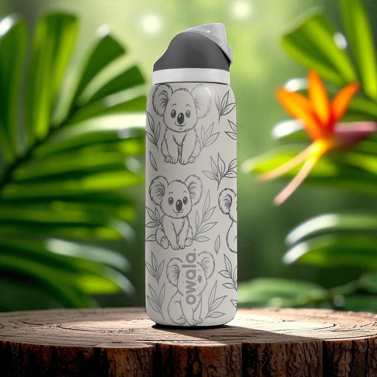 Engraved Koala Tumbler – Owala Water Bottle with Cute Koala and Leaves – Wildlife Engraving – 16oz 24oz 32oz 40oz