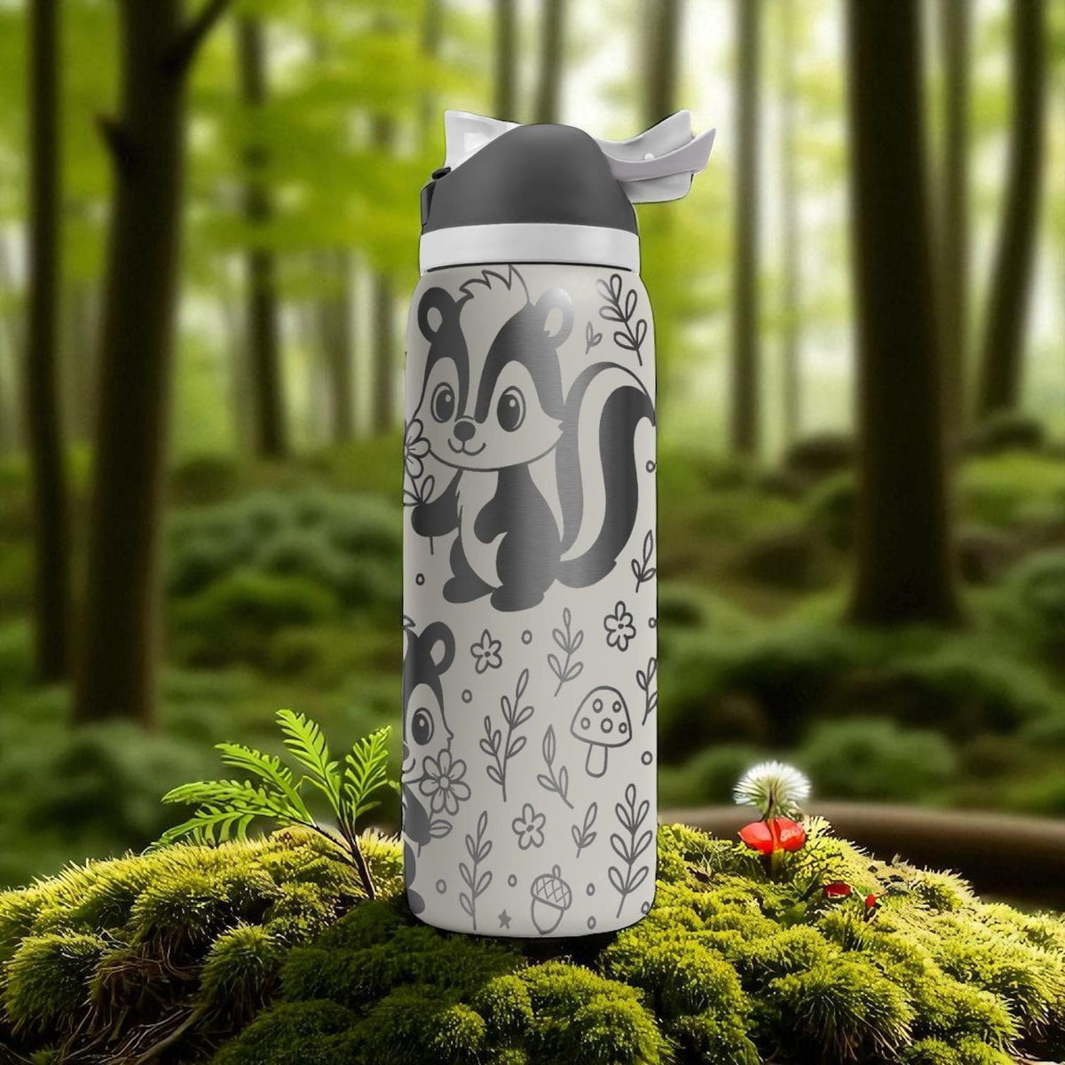 Woodland Skunk Owala Bottle – 16oz 24oz 32oz 40oz Engraved Animal Cup – Cute Forest Gift – Nature Theme Kids Tumbler