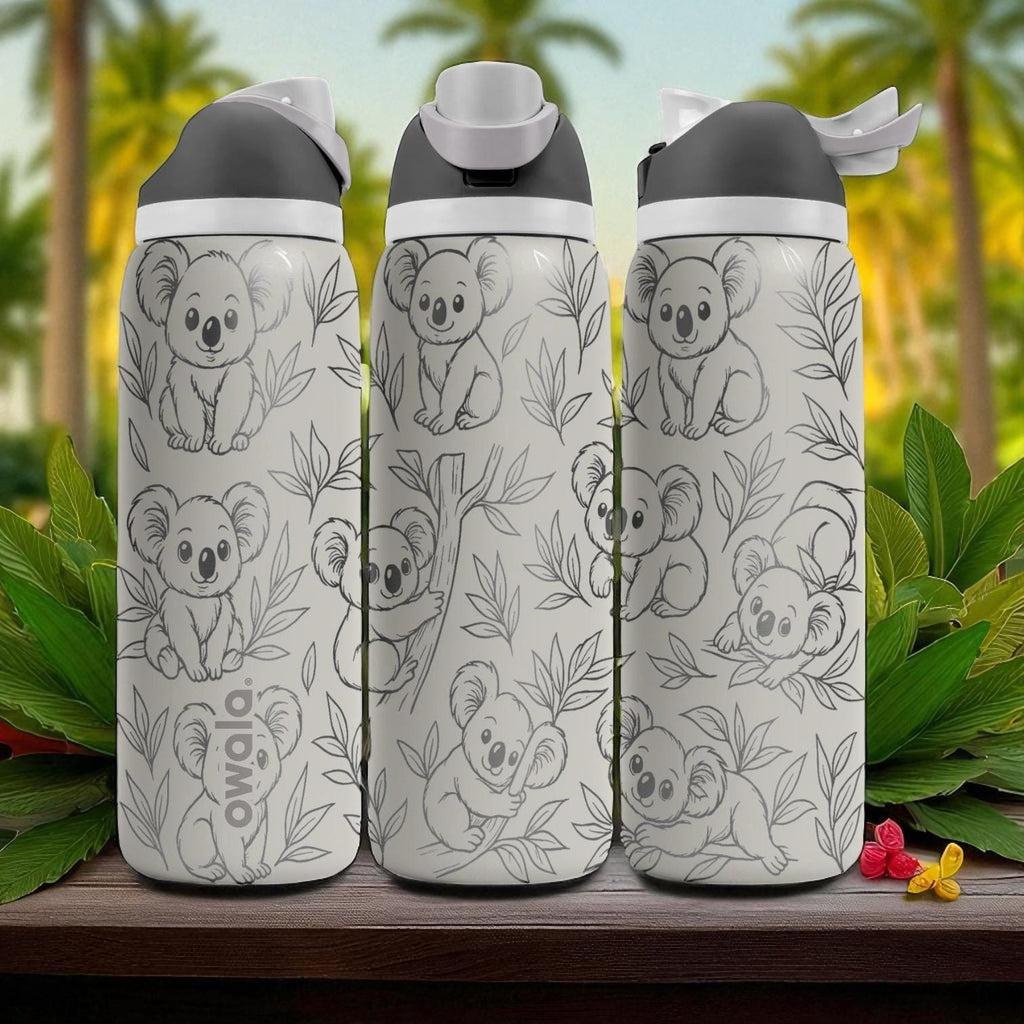 Engraved Koala Tumbler – Owala Water Bottle with Cute Koala and Leaves – Wildlife Engraving – 16oz 24oz 32oz 40oz
