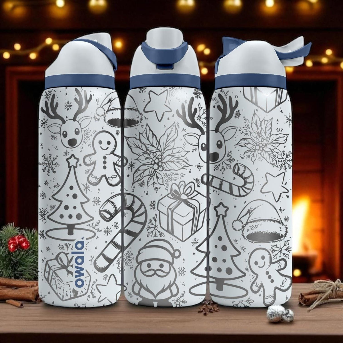 Owala Christmas Tumbler – 16oz 24oz 32oz 40oz – Engraved Holiday Reindeer & Santa Cup – Festive Gift for Kids and Adults