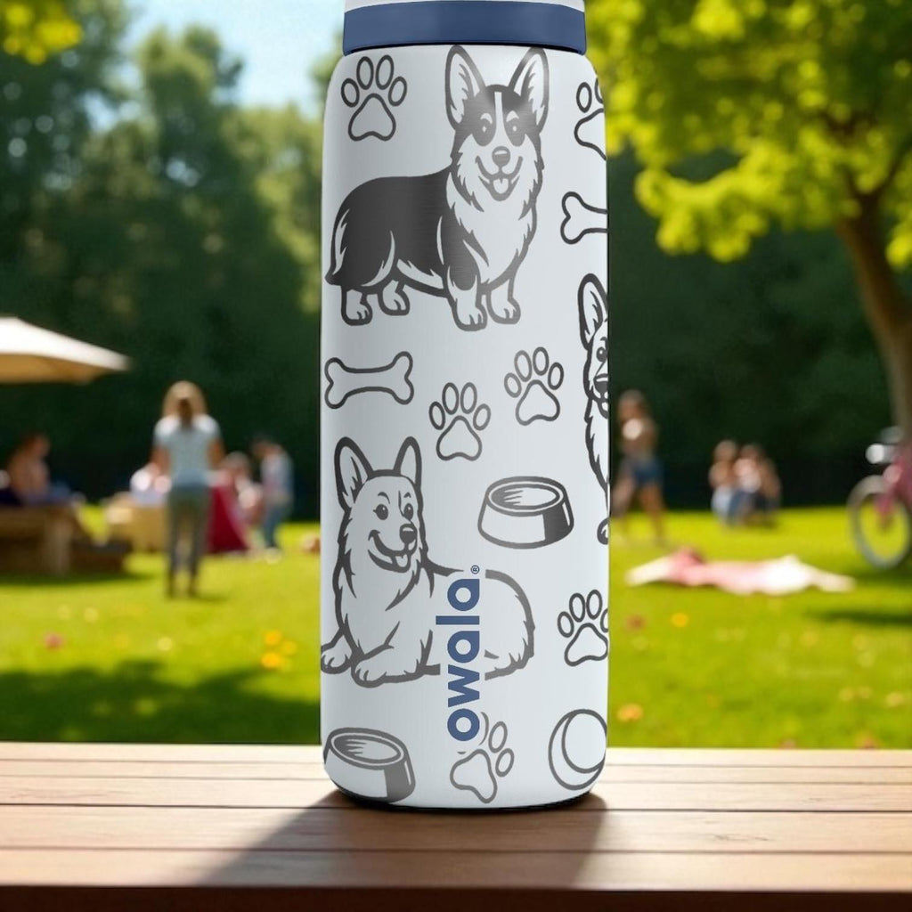 Corgi Engraved Owala Bottle – Cute Dog Gift with Paws and Bones – 16oz 24oz 32oz 40oz Personalized Water Bottle for Dog Lovers