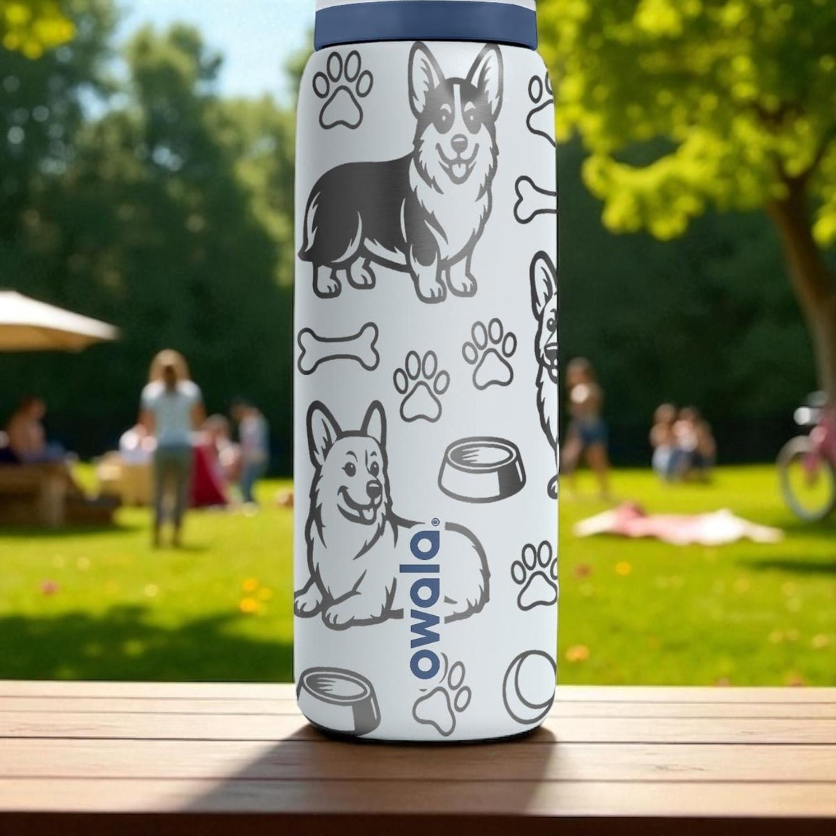 Corgi Engraved Owala Bottle – Cute Dog Gift with Paws and Bones – 16oz 24oz 32oz 40oz Personalized Water Bottle for Dog Lovers