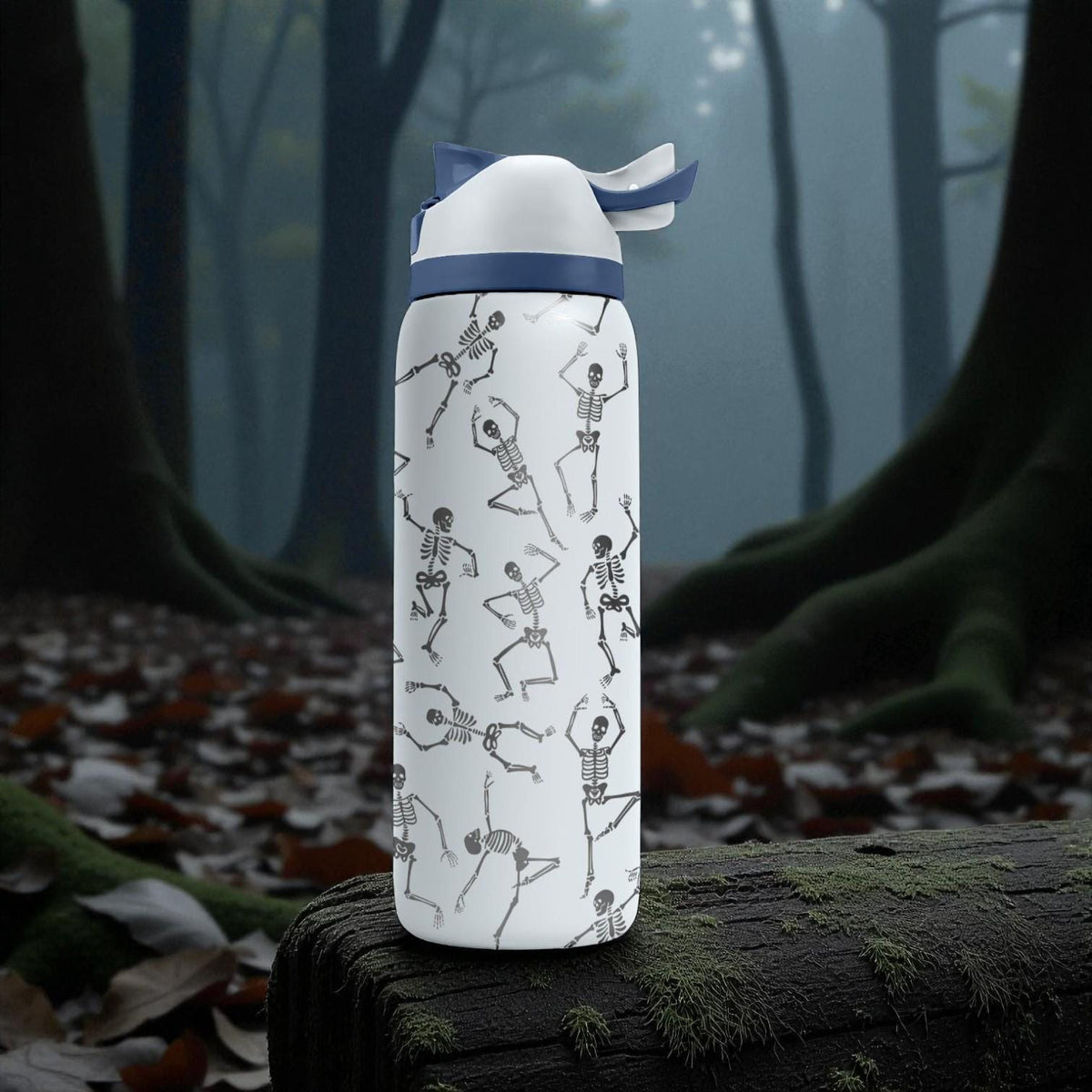 Dancing Skeletons Engraved Owala Bottle – Spooky Cute Halloween Pattern – Goth & Fall Gift Stainless Cup 16oz 24oz 32oz 40oz  ⸻