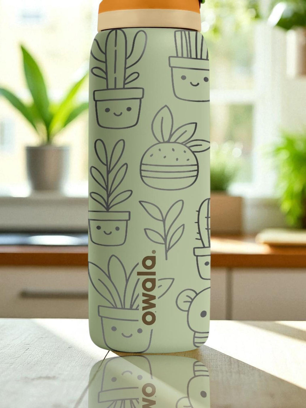 Engraved Succulent Tumbler – Cute Cactus Plant Owala Water Bottle – Green Aesthetic Cup – 16oz 24oz 32oz 40oz
