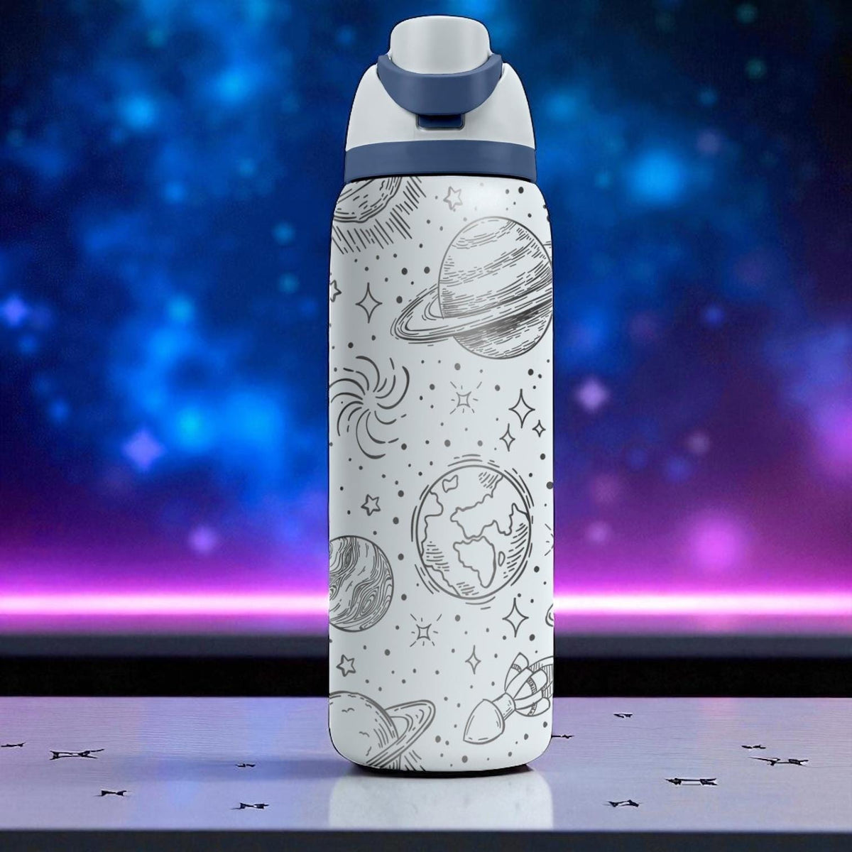 Galaxy Space Owala Tumbler – 16oz 24oz 32oz 40oz Engraved FreeSip Bottle with Planets & Stars – Celestial Gift for Her or Teen