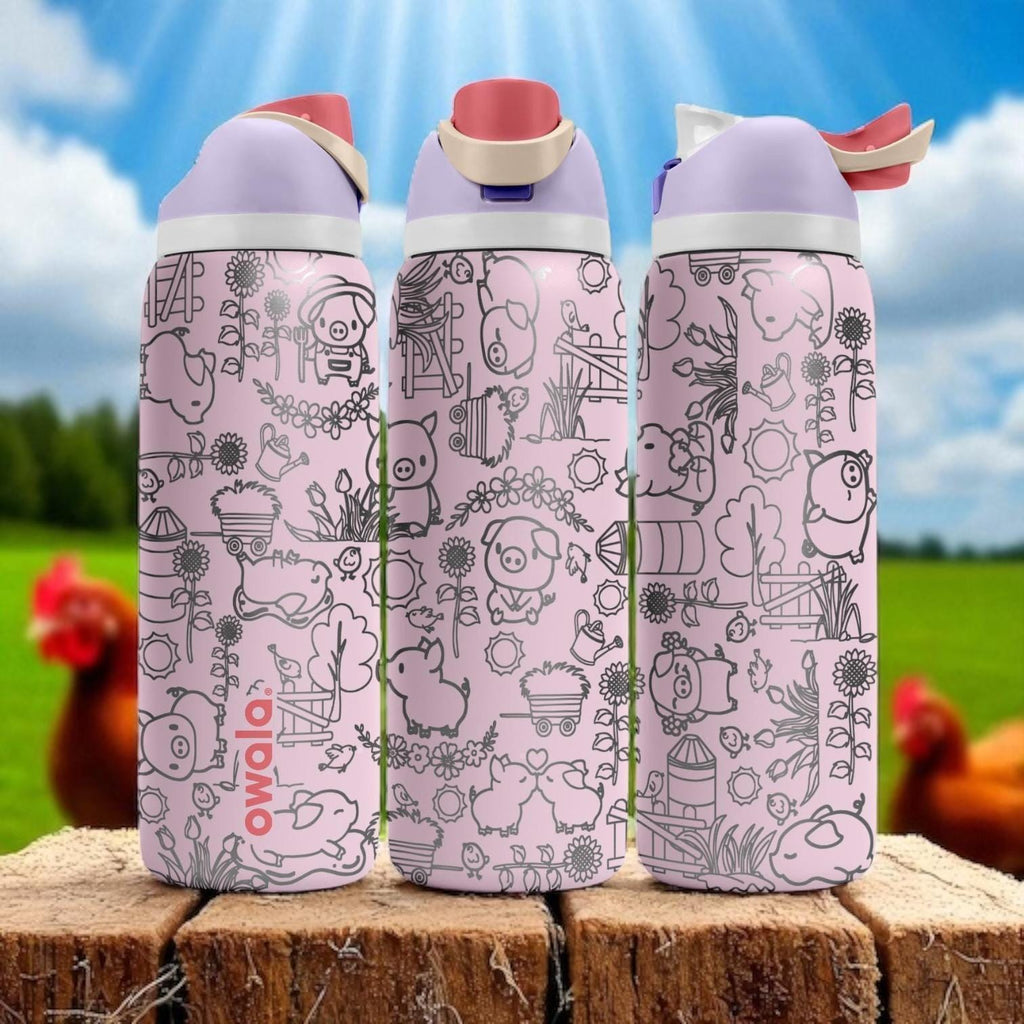Piglet Owala Tumbler – 16oz 24oz 32oz 40oz Cute Farm Animal Water Bottle – Pig Lover Gift – Engraved Stainless Steel Cup