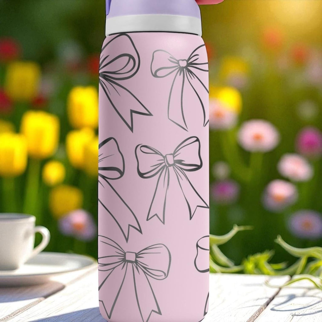 Pink Bow Engraved Owala Tumbler – 16oz 24oz 32oz 40oz Coquette FreeSip Cup – Bows & Ribbons Aesthetic Gift