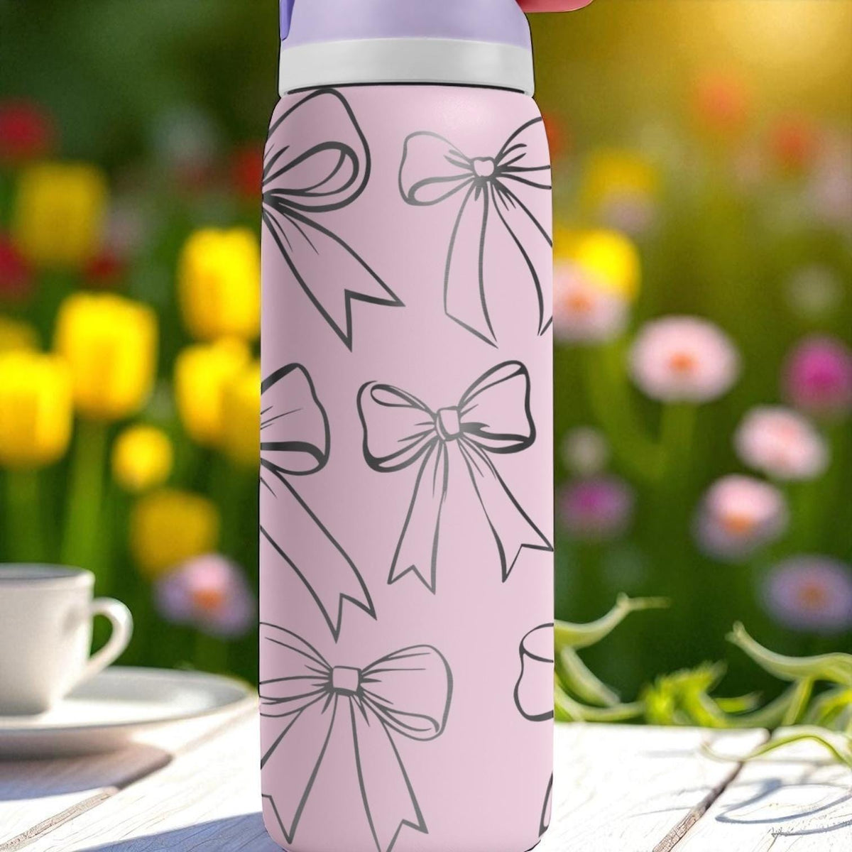 Pink Bow Engraved Owala Tumbler – 16oz 24oz 32oz 40oz Coquette FreeSip Cup – Bows & Ribbons Aesthetic Gift