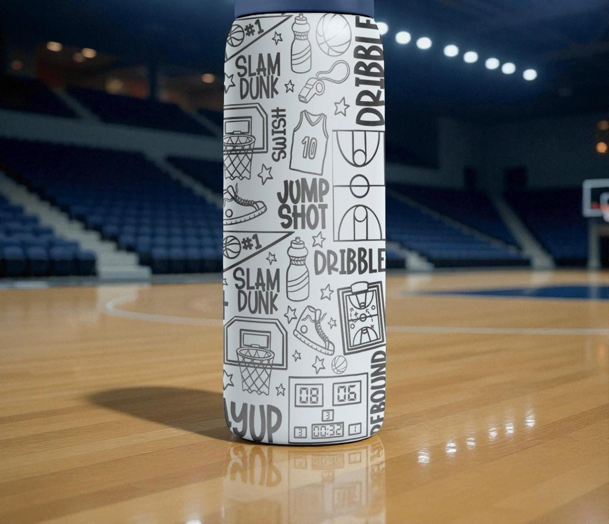 Basketball Engraved Owala Bottle – Dribble & Dunk Court Pattern – Sports Gift Stainless Cup 16oz 24oz 32oz 40oz  ⸻