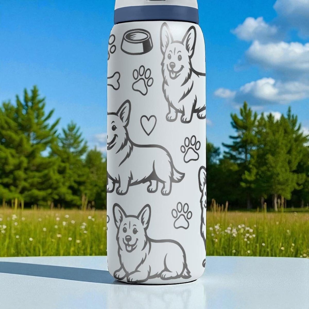 Corgi Engraved Owala Bottle – Cute Dog Gift with Paws and Bones – 16oz 24oz 32oz 40oz Personalized Water Bottle for Dog Lovers
