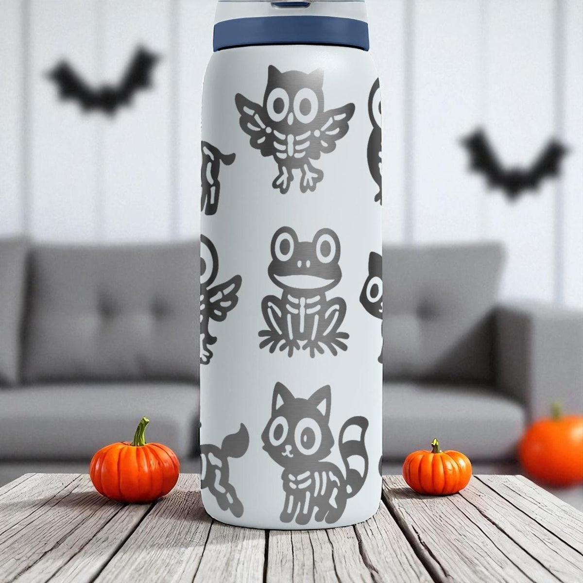 Skeleton Animals Owala Bottle – Engraved Spooky Wrap Design – Stainless Steel Cup 16oz 24oz 32oz 40oz