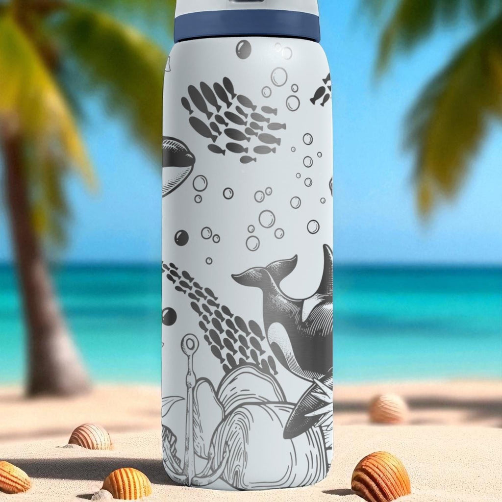 Orca Whale Tumbler – 16oz 24oz 32oz 40oz Custom Engraved Owala FreeSip Bottle – Sea Life Gift for Ocean Animal Lovers