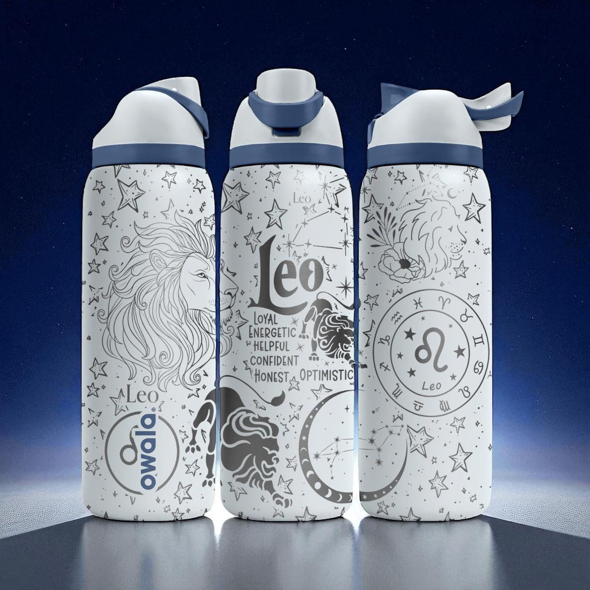 Leo Zodiac Owala Bottle – 16oz 24oz 32oz 40oz Engraved Star Sign Cup – Astrology Lion Gift for Her or Him – Bold Fire Sign Bottle