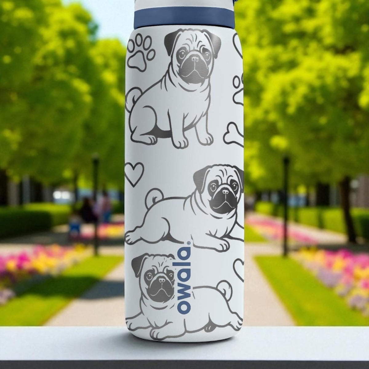 Pug Owala Bottle – 16oz 24oz 32oz 40oz – Cute Dog Lover Gift with Laser Engraved Pug Design – Funny Pet Water Cup